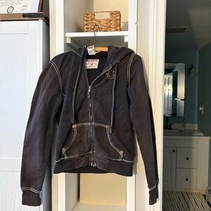 True Religion Black Hoodie Jacket with Contrast Stitching